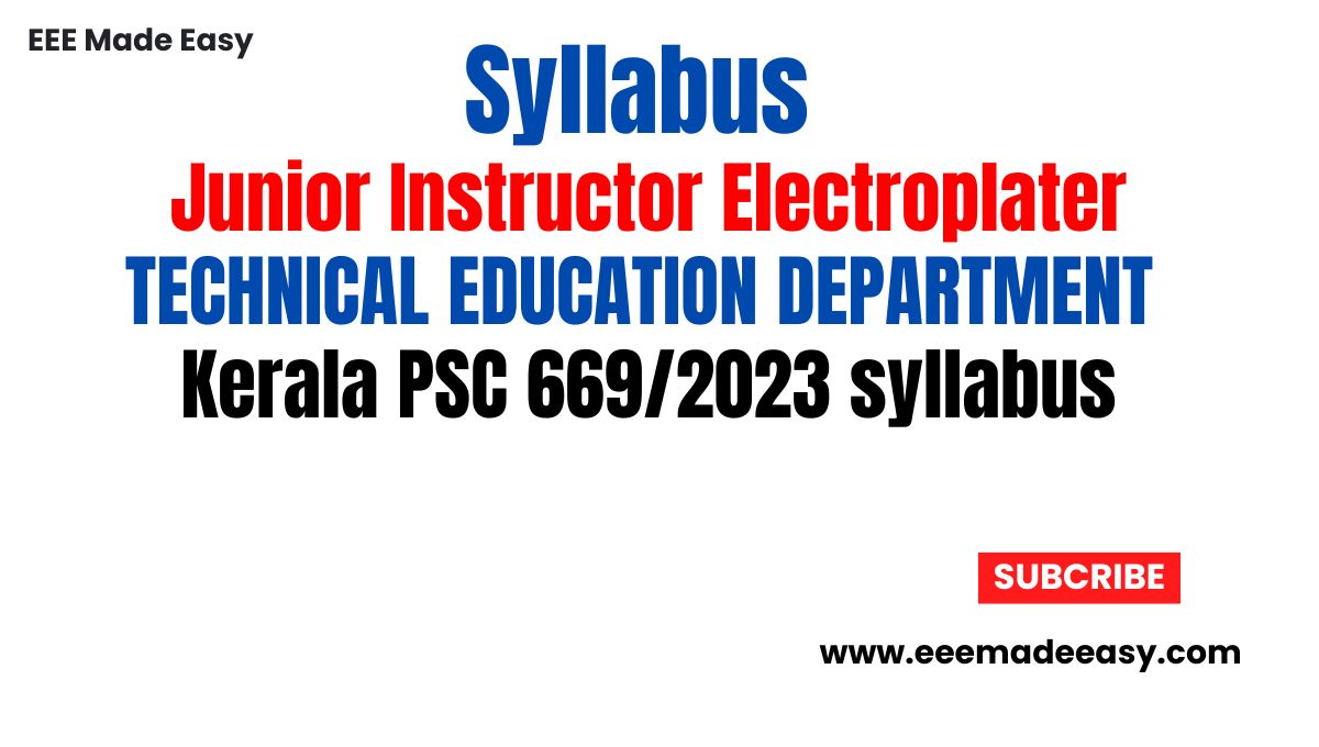 Syllabus Junior Instructor Electroplater TECHNICAL EDUCATION DEPARTMENT Kerala PSC 6692023 syllabus